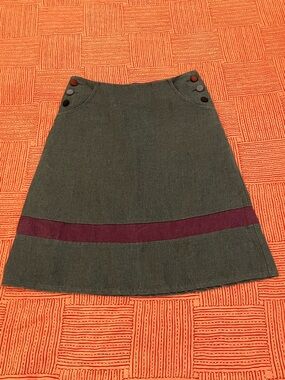 Vintage Canadian made A-Line denim Skirt with Plum linen Accent and pockets